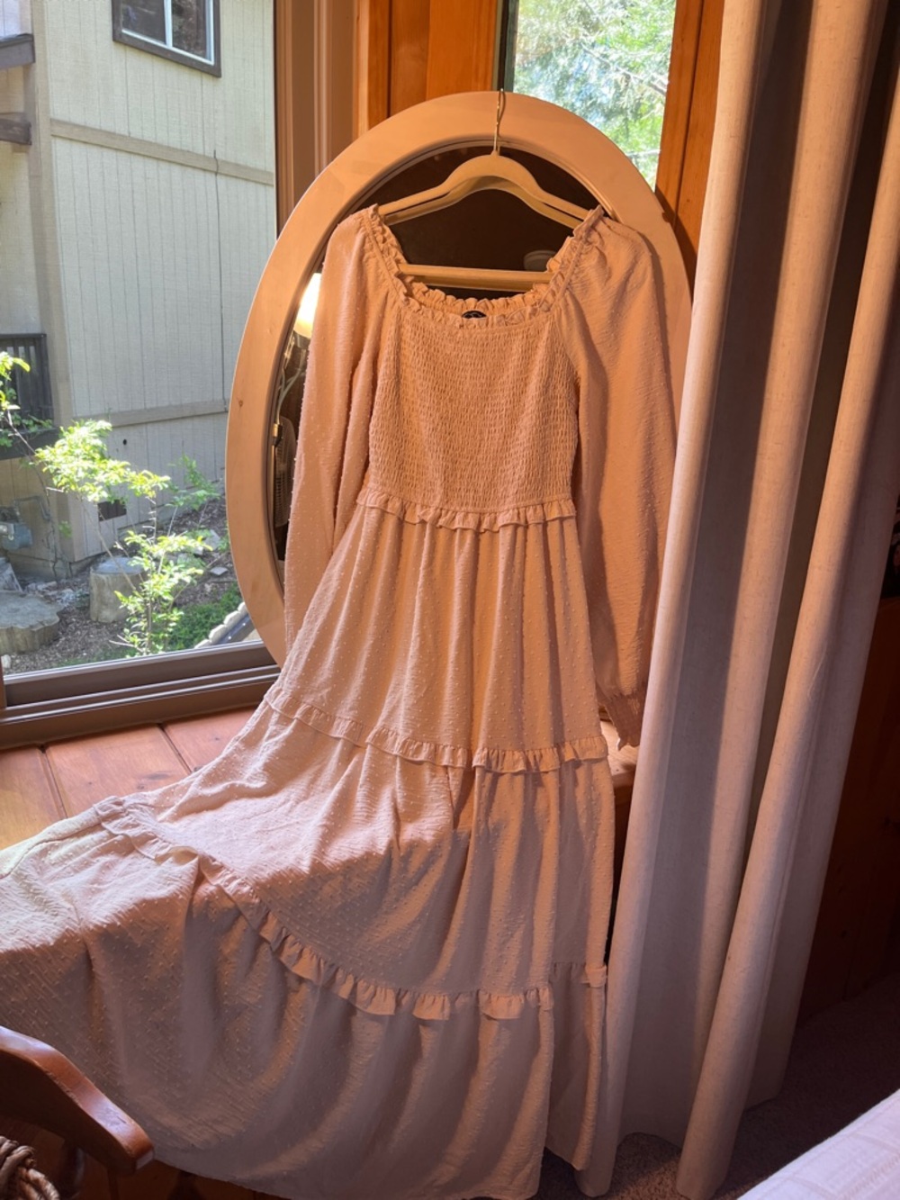 Women’s Cream Long Sleeve Tiered Maxi Dress